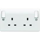 MK 13A Twin Switched Skirting Board Plug Socket - White