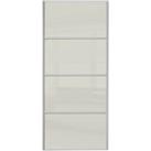 Spacepro Sliding Wardrobe Door Silver Framed Four Panel Arctic White Glass - 2220 x 914mm