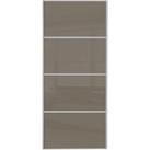 Spacepro Sliding Wardrobe Door Silver Framed Four Panel Cappuccino Glass - 2220 x 914mm