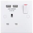 Wickes 13A Single Switched Socket with 2 x USB Ports - White