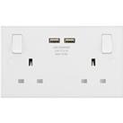 Wickes 13A Twin Switched Plug Socket with 2 USB Ports - White