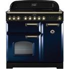 Rangemaster Classic Deluxe 90cm Induction Range Cooker - Regal Blue with Brass Trim