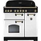 Rangemaster Classic Deluxe 90cm Induction Range Cooker - White with Brass Trim