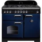 Rangemaster Classic Deluxe 100cm Dual Fuel Range Cooker - Regal Blue with Brass Trim