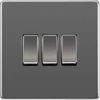 BG 2 Way 20A 16Ax Screwless Flatplate Triple Switch - Black Nickel