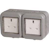 Masterplug 13A Twin Exterior Unswitched Socket - Grey