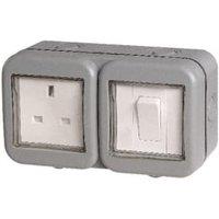Masterplug 13A Single Exterior Unswitched Socket & Switch - Grey