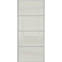 Spacepro Sliding Wardrobe Door Silver Framed 4 Panel Arctic White Glass - 2220 x 610mm
