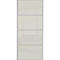 Spacepro Sliding Wardrobe Door Silver Framed 4 Panel Arctic White Glass - 2220 x 762mm
