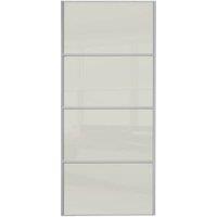 Spacepro Sliding Wardrobe Door Silver Framed 4 Panel Arctic White Glass - 2220 x 914mm