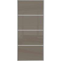 Spacepro Sliding Wardrobe Door Silver Framed 4 Panel Cappuccino Glass - 2220 x 762mm