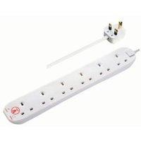 Masterplug 13A 6 Socket White Extension Lead with Surge Protection - 2m