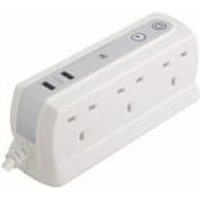 Masterplug 13A 6 Socket Back to Back White Extension Lead with USB - 1m