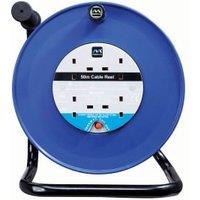 Masterplug 4 Socket 50m 13A Heavy Duty Open Cable Reel - Blue/Black