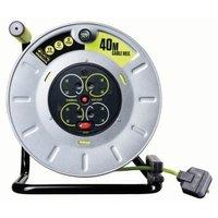 Masterplug 13A Pro-XT 4 Socket Metal Open Reel High Visibility Cable - 40m