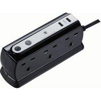 Masterplug 13A 6 Socket Back to Back Black Extension Lead with USB - 1m