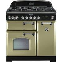 Rangemaster Classic Deluxe 90cm Dual Fuel Range Cooker - Olive Green with Brass Trim