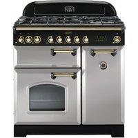 Rangemaster Classic Deluxe 90cm Dual Fuel Range Cooker - Royal Pearl with Brass Trim