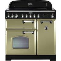 Rangemaster Classic Deluxe 90cm Induction Range Cooker - Olive Green with Brass Trim