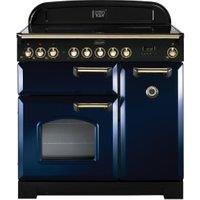 Rangemaster Classic Deluxe 90cm Induction Range Cooker - Regal Blue with Brass Trim