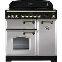 Rangemaster Classic Deluxe 90cm Induction Range Cooker - Royal Pearl with Brass Trim