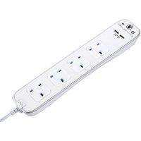 Masterplug 13A 4 Socket White Extension Lead with Surge Protection & USB - 1m