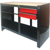 Hilka Heavy Duty 2 Drawer Work Bench - Black 1.3m