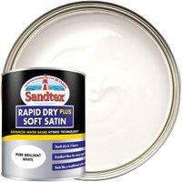 Sandtex Rapid Dry Plus Soft Satin Paint - Pure Brilliant White - 750ml