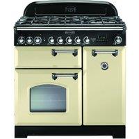 Rangemaster Classic Deluxe 90cm Dual Fuel Range Cooker - Cream with Chrome Trim