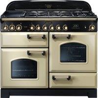 Rangemaster Classic Deluxe 110cm Dual Fuel Range Cooker - Cream with Brass Trim