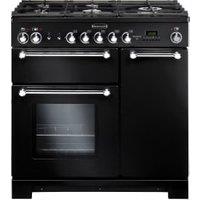 Rangemaster Kitchener 90cm Dual Fuel Range Cooker - Black with Chrome Trim