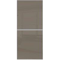 Spacepro Minimalist Sliding Wardrobe Door 2 Panel Silver Frame Cappuccino - 762mm