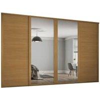 Spacepro Shaker 4 Wardrobe Door Kit Oak Framed - 2x 3 Panel Shaker & 2x 1 Panel Mirror - 3506mm (W)