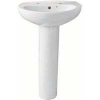 Wickes Portland 2 Tap Hole Ceramic Bathroom Basin with Full Pedestal - 550mm