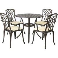 Charles Bentley 4 Seater Round Cast Aluminium Garden Dining Set - Black with Bronze Finish