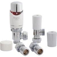 Drayton TVR4 White & Chrome Angled Thermostatic Radiator Valve & Lockshield - 15mm