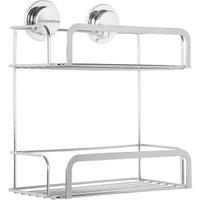 Croydex Stick & Lock 2 Tier Chrome Cosmetic Storage Basket - 93 x 255mm