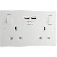 BG Slimline 13A 2 Gang Double Switched Power Socket with 2 x USB 3.1A - White
