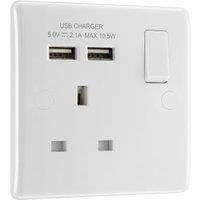 BG Slimline 13A Single 1 Gang Switched Power Socket with 2 x USB 2.1A - White