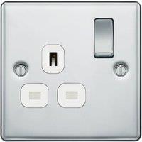 BG 13A Double Pole Screwed Raised Plate Single Switched Power Socket - Polished Chrome