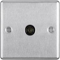 BG Screwed Raised Plate Single Socket For TV or FM Co-Axial Aerial Connection - Brushed Steel