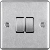 BG 2 Way 20A 16Ax Screwed Raised Plate Double Switch - Brushed Steel