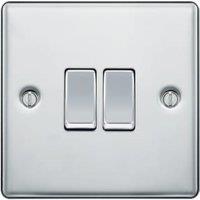 BG 2 Way 20A 16Ax Screwed Raised Plate Double Switch - Polished Chrome