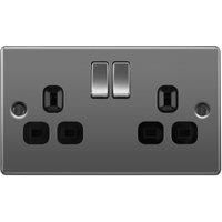 BG 13A Double Pole Screwed Raised Plate Double Switched Power Socket - Black Nickel