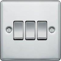 BG 2 Way 20A 16Ax Screwed Raised Plate Triple Switch - Polished Chrome