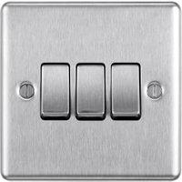 BG 2 Way 20A 16Ax Screwed Raised Plate Triple Switch - Brushed Steel