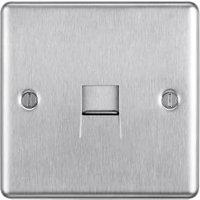 BG Screwed Raised Plate Screw Type Single Master Telephone Socket - Brushed Steel