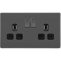 BG 13A Double Pole Screwless Flat Plate Double Switched Power Socket - Black Nickel