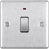 BG 20A Screwed Raised Plate Single Switch with Power Indicator - Brushed Steel