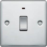 BG 20A Screwed Raised Plate Single Switch with Power Indicator - Polished Chrome